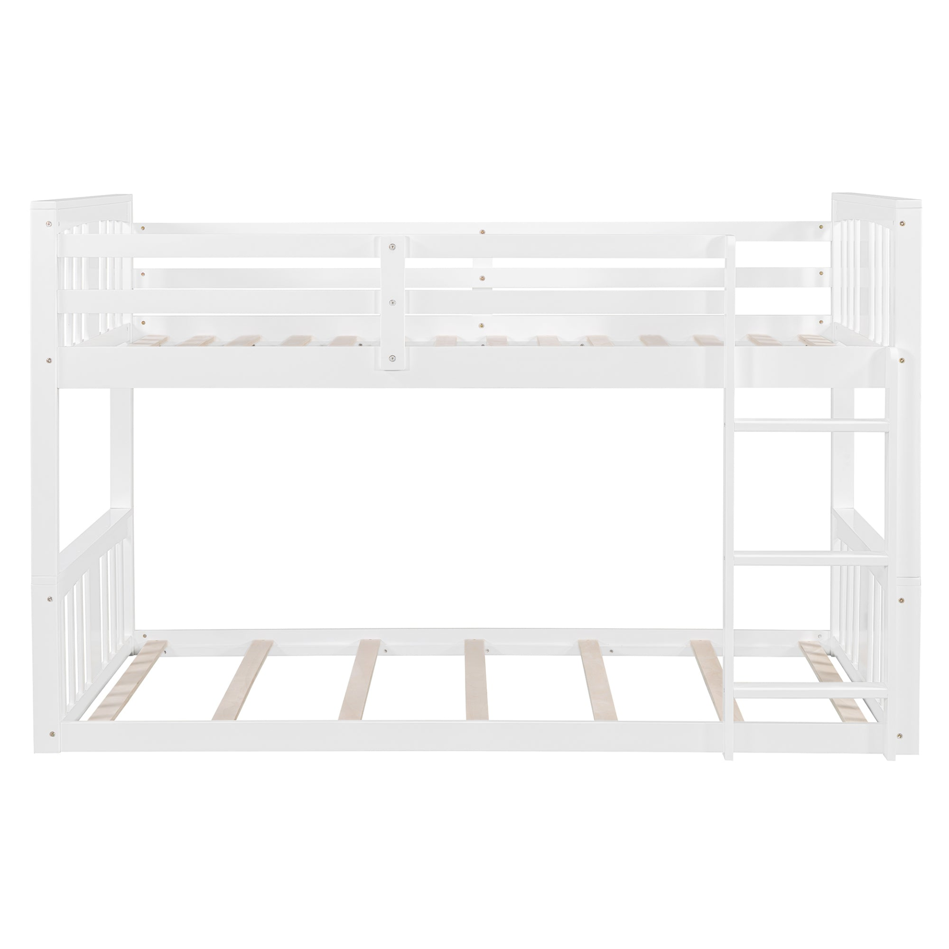 Start2Finish twin over twin bunk bed with ladder, space-saving modern design and durable construction, shown in a bedroom setting.