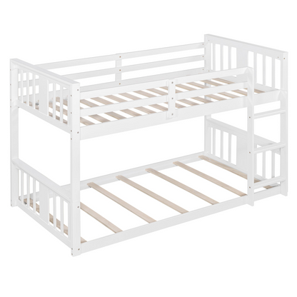 Start2Finish twin over twin bunk bed with ladder, featuring a modern space-saving design and durable construction in a bedroom setting.