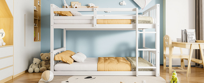 Start2Finish twin over twin bunk bed with ladder, modern space-saving design, sturdy construction, shown in a well-lit bedroom setting.