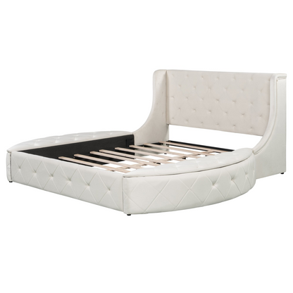 Start2Finish velvet platform bed with wingback headboard, storage drawers, and side stools, showcasing plush upholstery and elegant design.