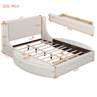 Start2Finish upholstered velvet platform bed with wingback headboard, storage drawer, and side stools, showcasing plush fabric and stylish design.