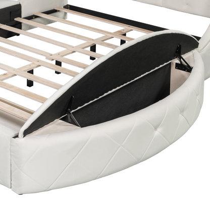 Start2Finish upholstered velvet platform bed with wingback headboard, storage drawer, and side stools in a contemporary bedroom setting.
