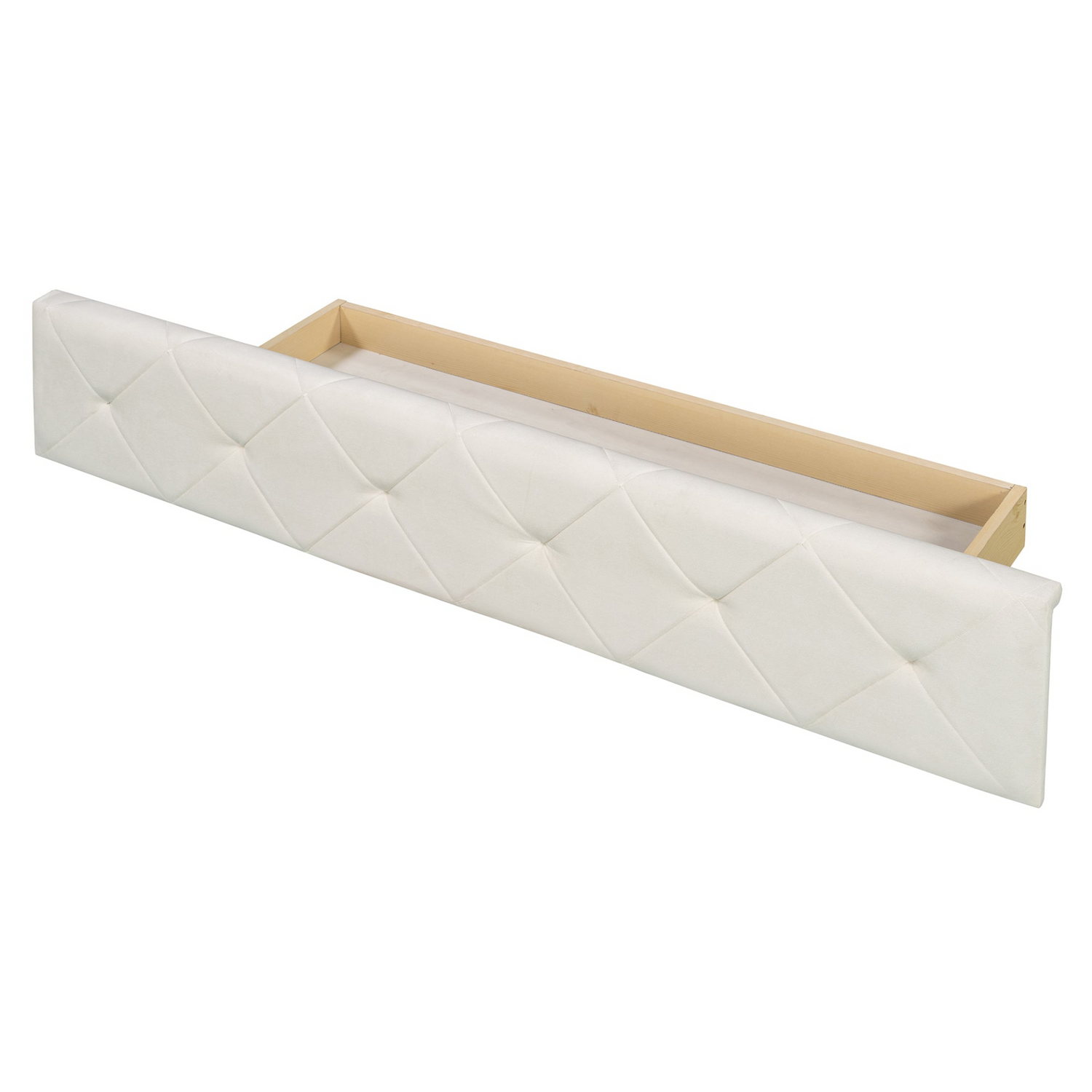 Start2Finish upholstered velvet platform bed with wingback headboard, storage drawer, and side stools in a stylish bedroom setting