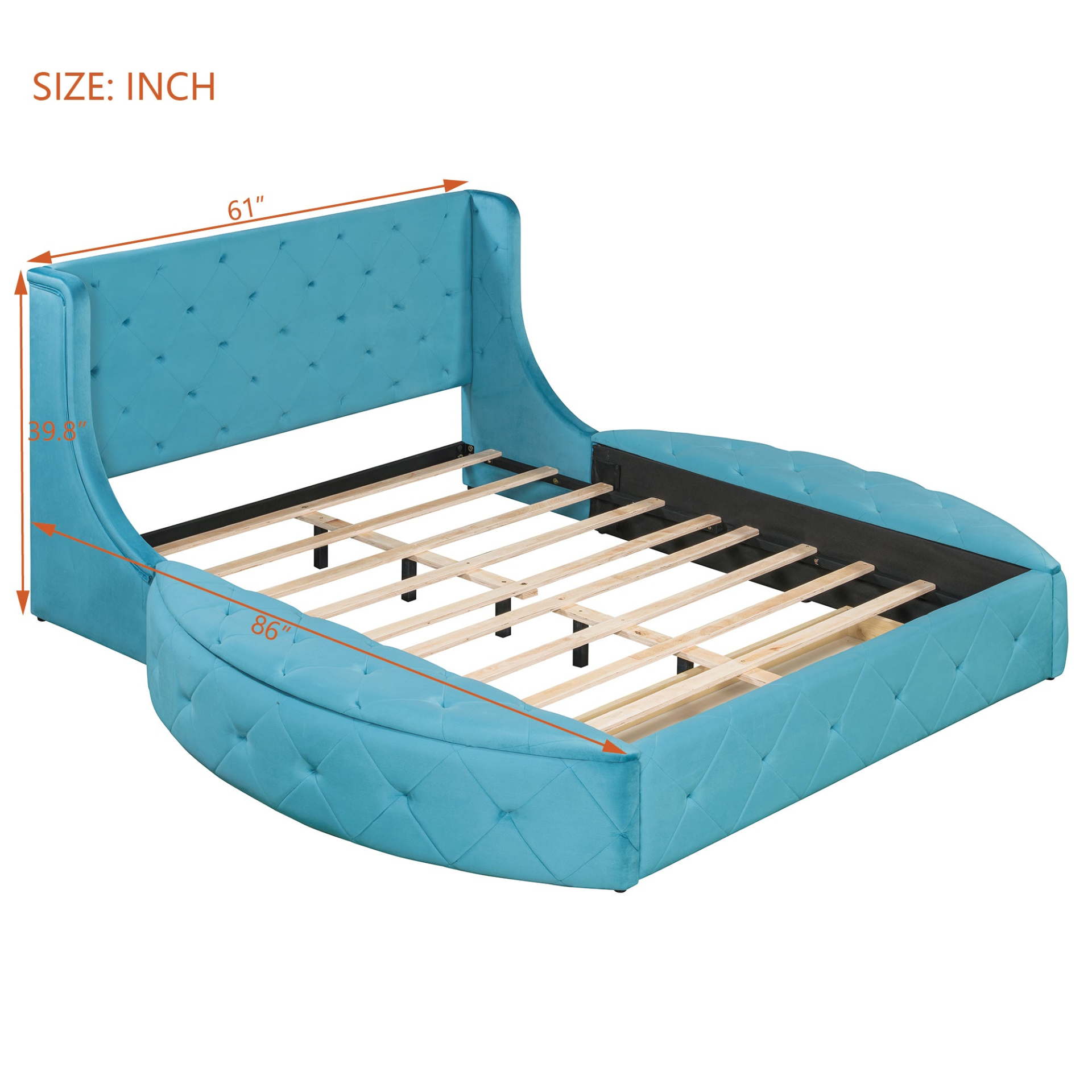 Start2Finish upholstered velvet platform bed with wingback headboard, storage drawers, and side stools, showcasing elegant bedroom furniture.