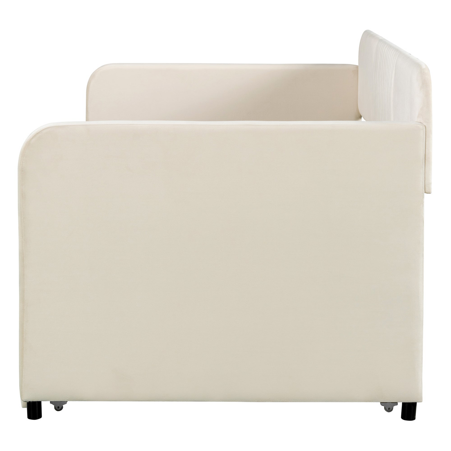 Start2Finish twin size upholstered daybed sofa bed with trundle and wood slat base, suitable for versatile lounging and sleeping.