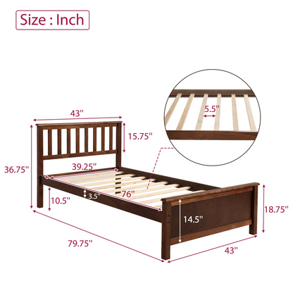Start2Finish wood platform bed frame with headboard, footboard, and wood slat support in natural finish