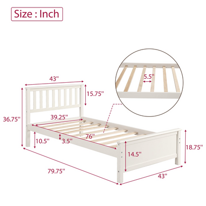 Wood platform bed frame with headboard, footboard, and wood slat support by Start2Finish, featuring a sturdy, natural wood finish.