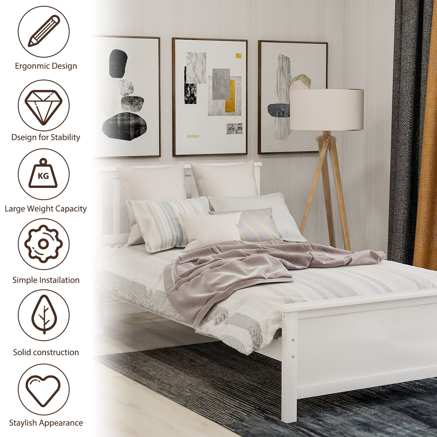 Start2Finish wood platform bed frame with headboard, footboard, and wood slat support shown in a sleek, natural wooden finish.