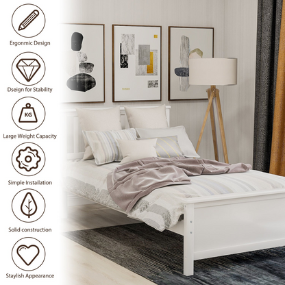 Start2Finish wood platform bed frame with headboard, footboard, and wood slat support shown in a sleek, natural wooden finish.