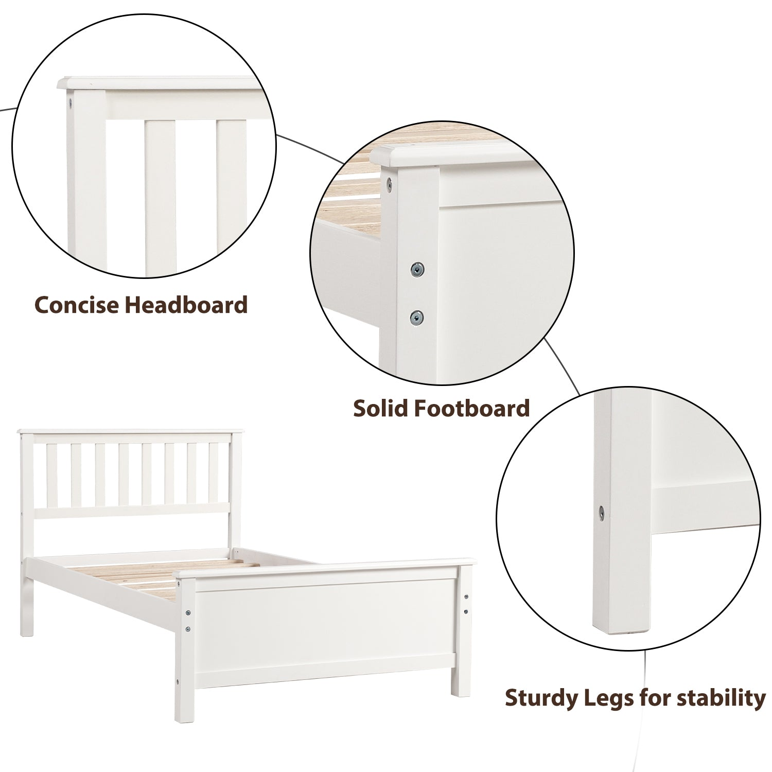 Start2Finish wood platform bed frame with headboard, footboard, and wood slat support, showcasing the sturdy construction and design.