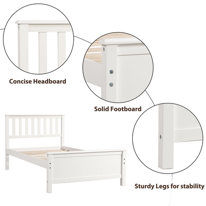 Start2Finish wood platform bed frame with headboard, footboard, and wood slat support, showcasing the sturdy construction and design.