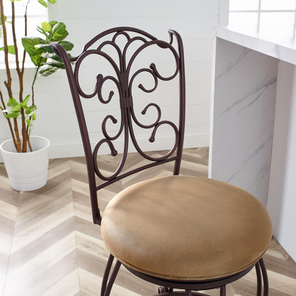 Start2Finish gathered back counter stool with wooden legs and cushioned seat, designed for kitchen or bar area.