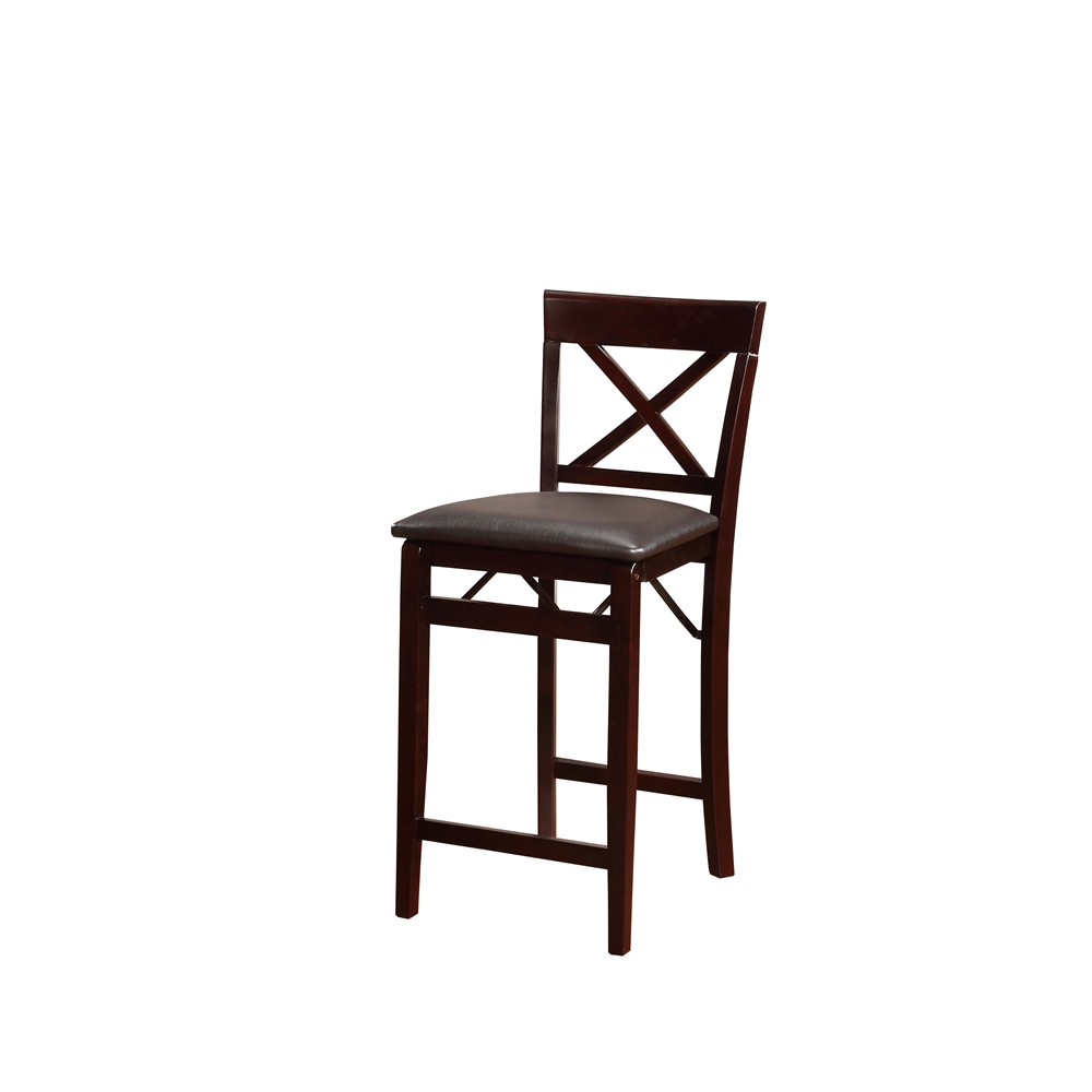 Start2Finish Triena 24-inch back folding counter stool with X-shaped design, black finish, and padded seat for comfortable seating.