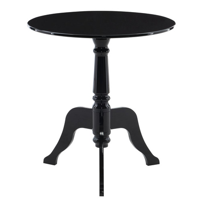 Black acrylic end table by Start2Finish featuring a sleek, modern design with a smooth surface and sturdy base.