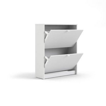 Bright white Start2Finish 2-drawer shoe cabinet with sleek design and ample storage space for organizing footwear.