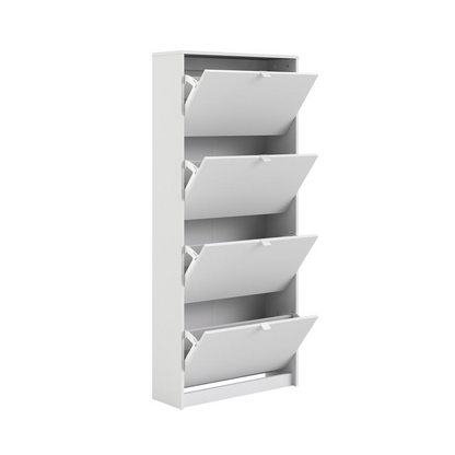 Bright white Start2Finish 4-drawer shoe cabinet with sleek design and ample storage for organizing footwear.
