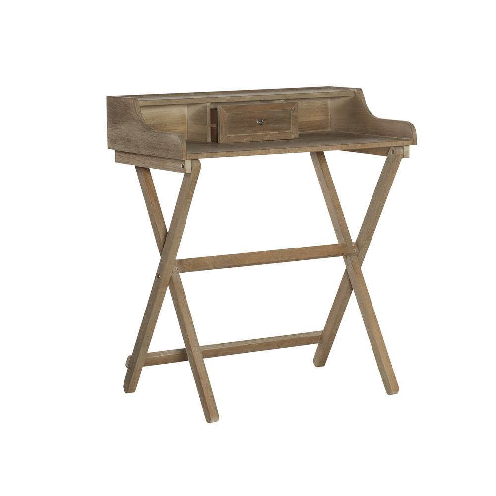 Rustic brown Start2Finish Coy folding desk with compact design and sturdy wood surface, ideal for space-saving work areas.