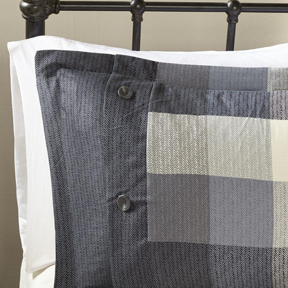 Start2Finish Ridge 7-piece grey herringbone comforter set with matching pillow shams, showcasing a stylish and cozy bedding ensemble.