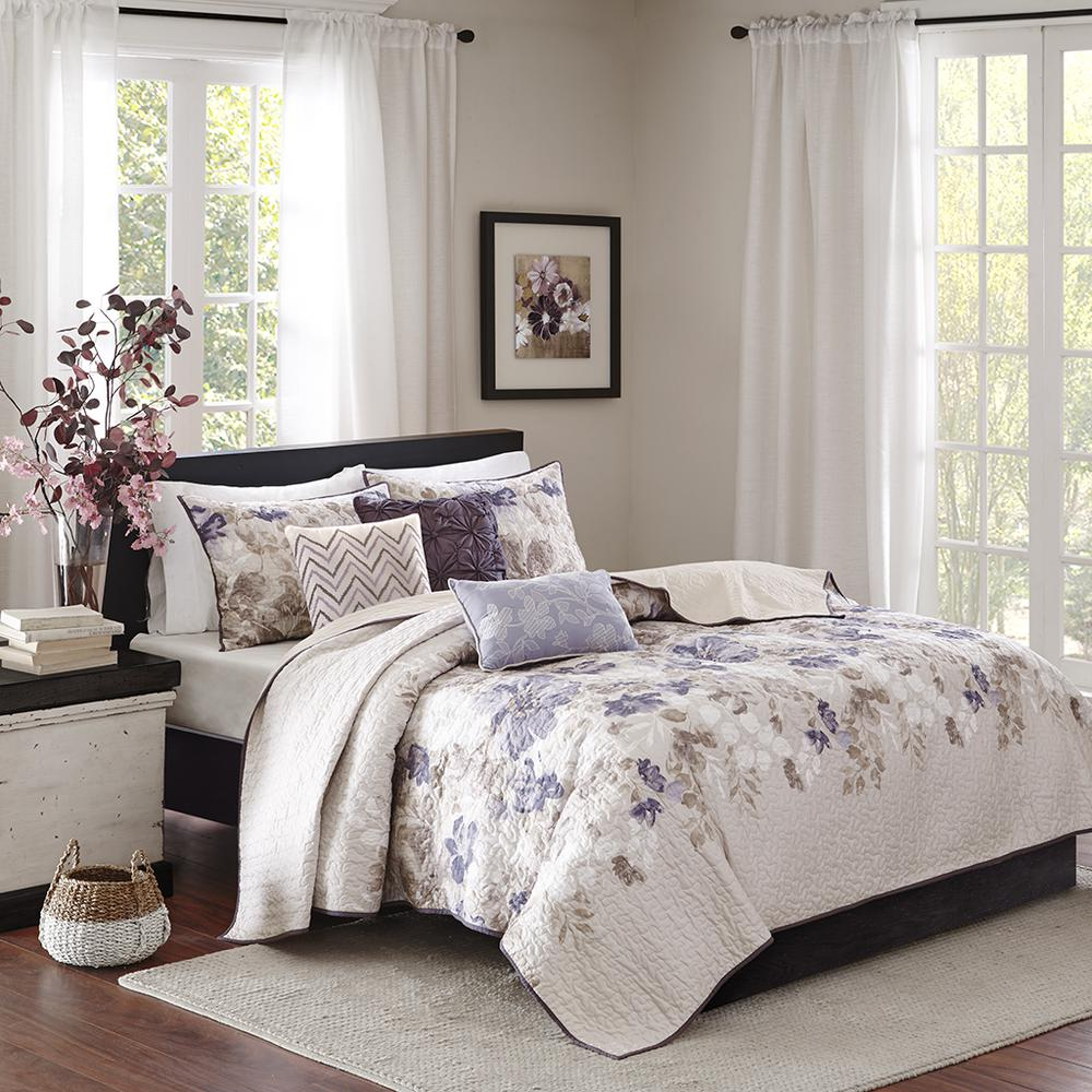 Start2Finish 6-piece printed quilt set with matching throw pillows, featuring colorful geometric and floral patterns.