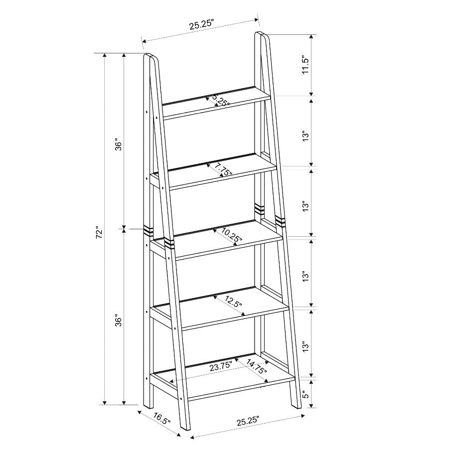 White Acadia Ladder Bookshelf by Start2Finish with multiple shelves and a modern ladder design for storage and display.