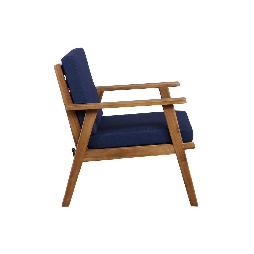 Start2Finish Cole outdoor 4-piece chat set with blue cushions, includes sofa, chairs, and coffee table for patio relaxation.