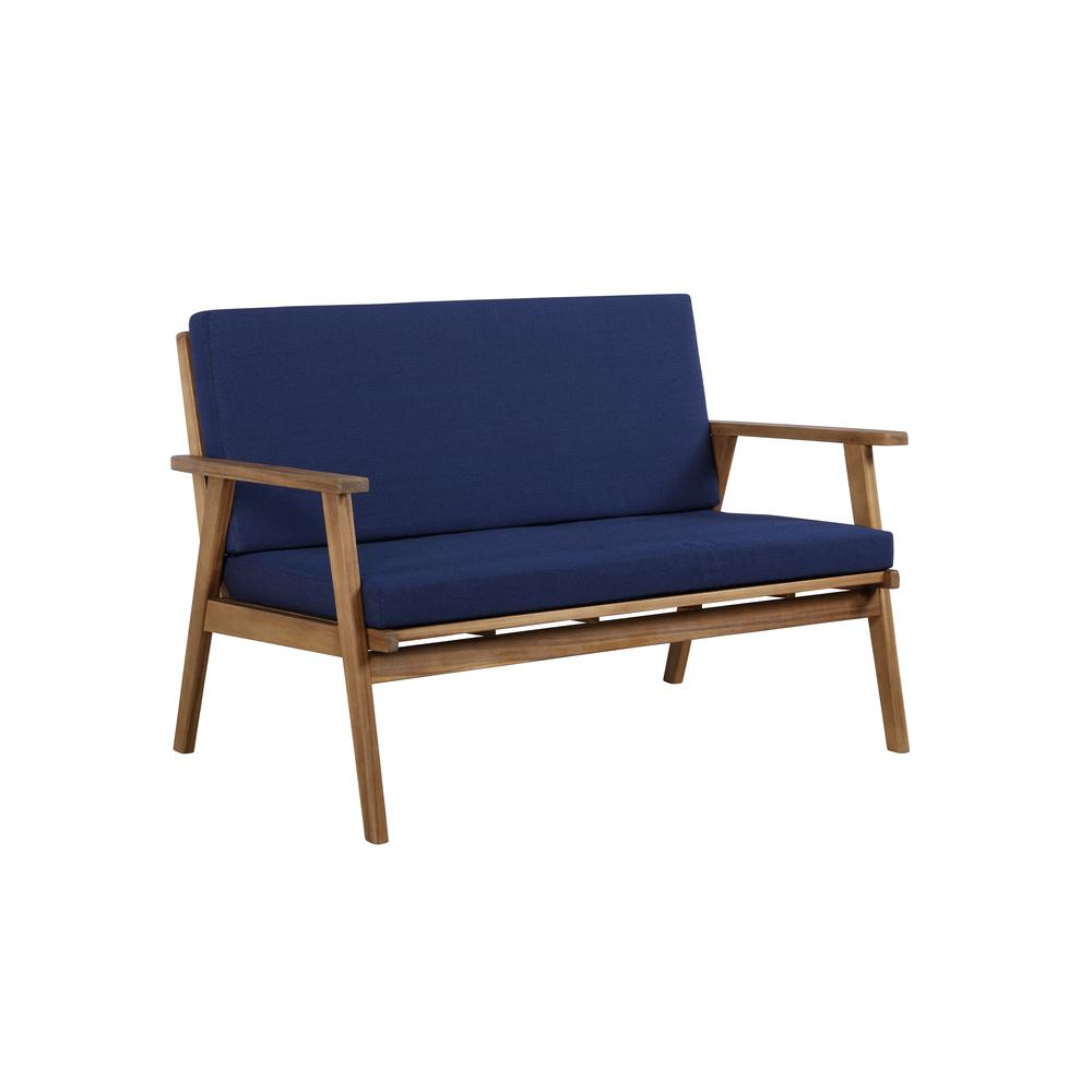 Start2Finish Cole outdoor 4-piece chat set with blue cushions, includes chairs and table for patio lounging and entertaining.