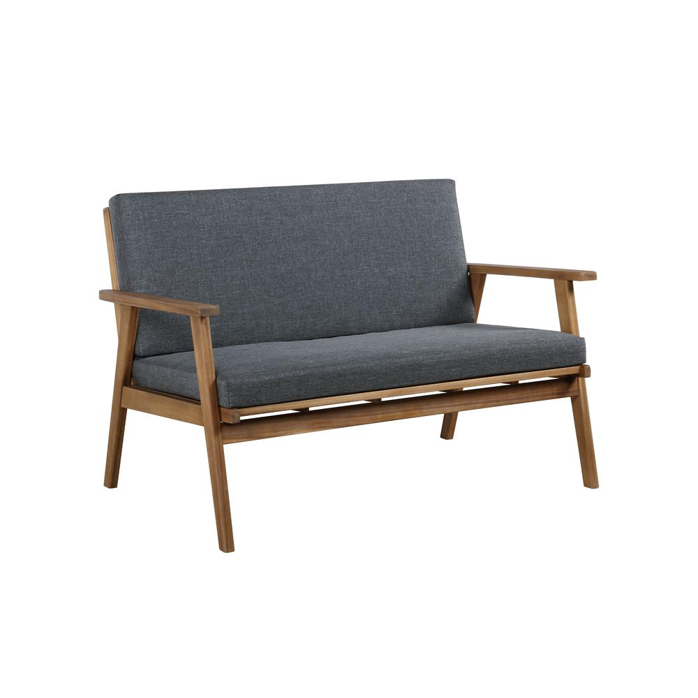 Start2Finish Cole outdoor 4-piece chat set with grey cushions, featuring modern seating and matching coffee table on a patio.