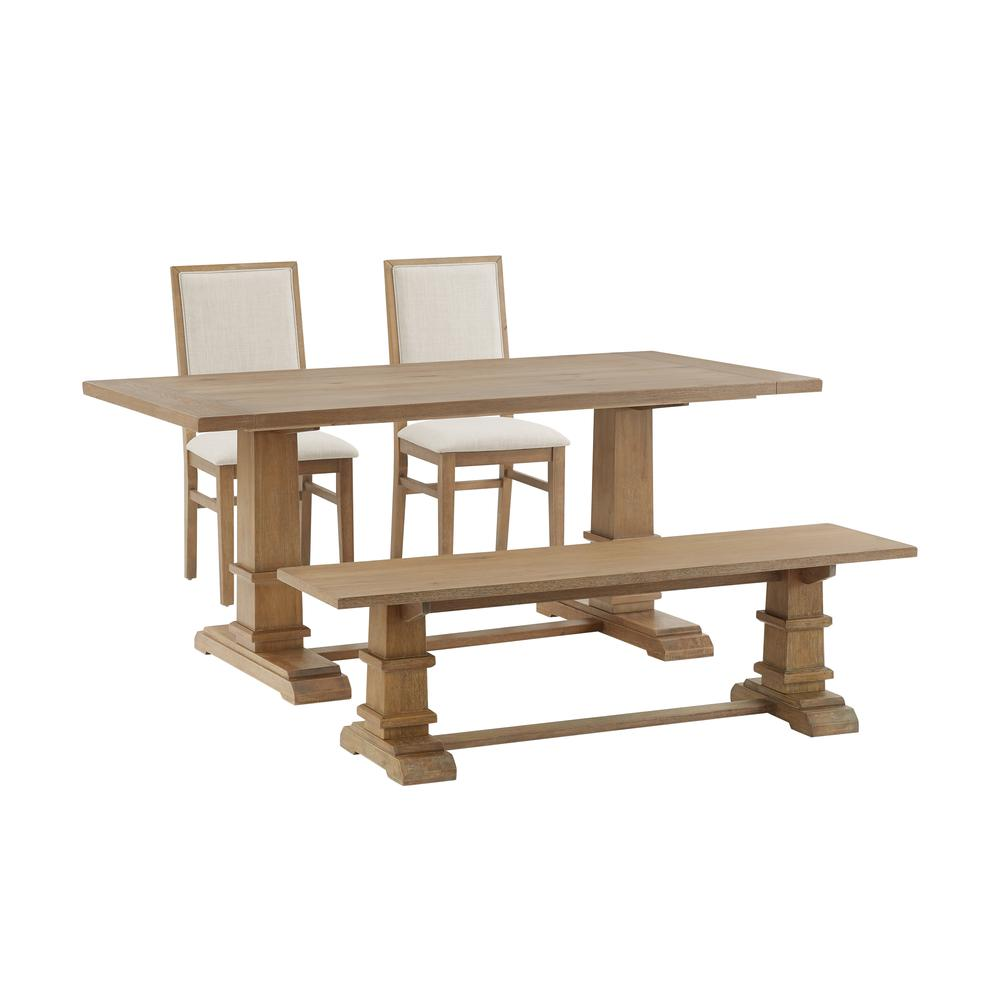 Joanna 4-piece dining table set by Start2Finish with a table, bench, and two upholstered chairs for five people.