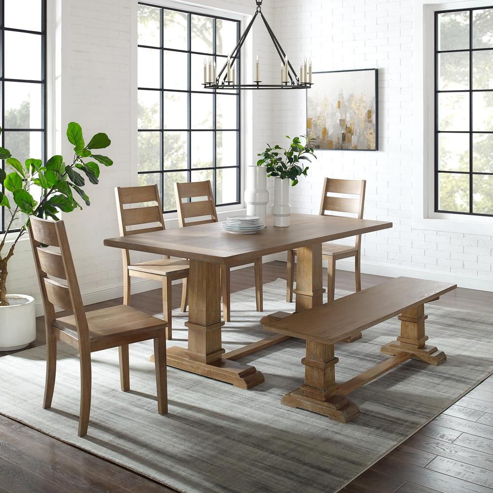 Start2Finish Joanna 6-piece dining table set with table, bench, and four ladder-back chairs in a modern wood finish.
