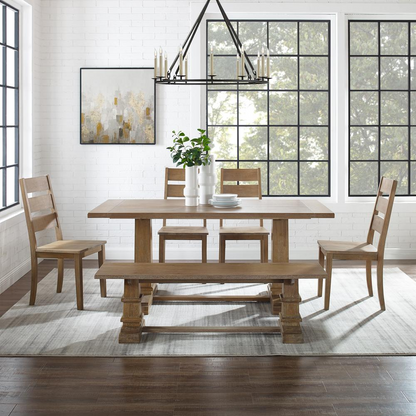 Joanna 6-piece dining table set by Start2Finish includes table, bench, and four ladder-back chairs in a modern wood finish.