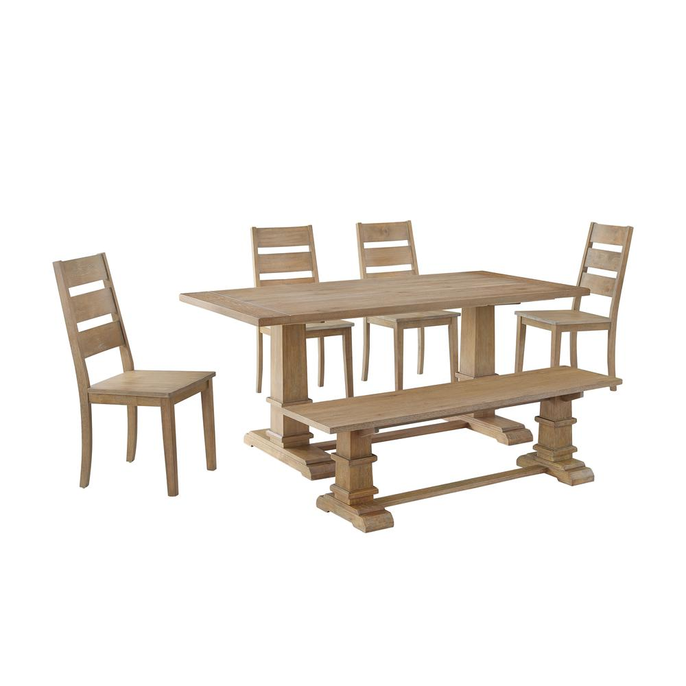 Start2Finish Joanna 6-piece dining table set with table, bench, and four ladder-back chairs, perfect for family dining.
