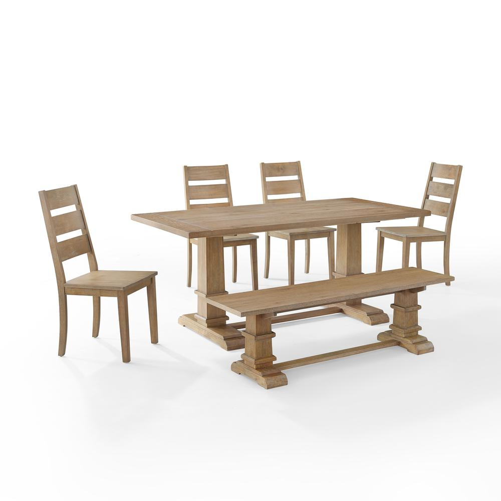 Joanna 6-piece dining table set by Start2Finish with a table, bench, and four ladder-back chairs in a modern wood finish
