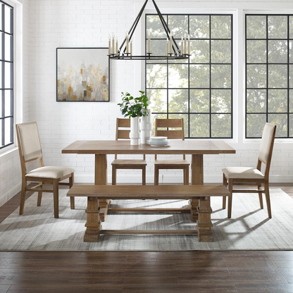 Start2Finish 6-piece dining table set with bench, ladder-back chairs, and armchairs for seven people, stylish kitchen furniture.