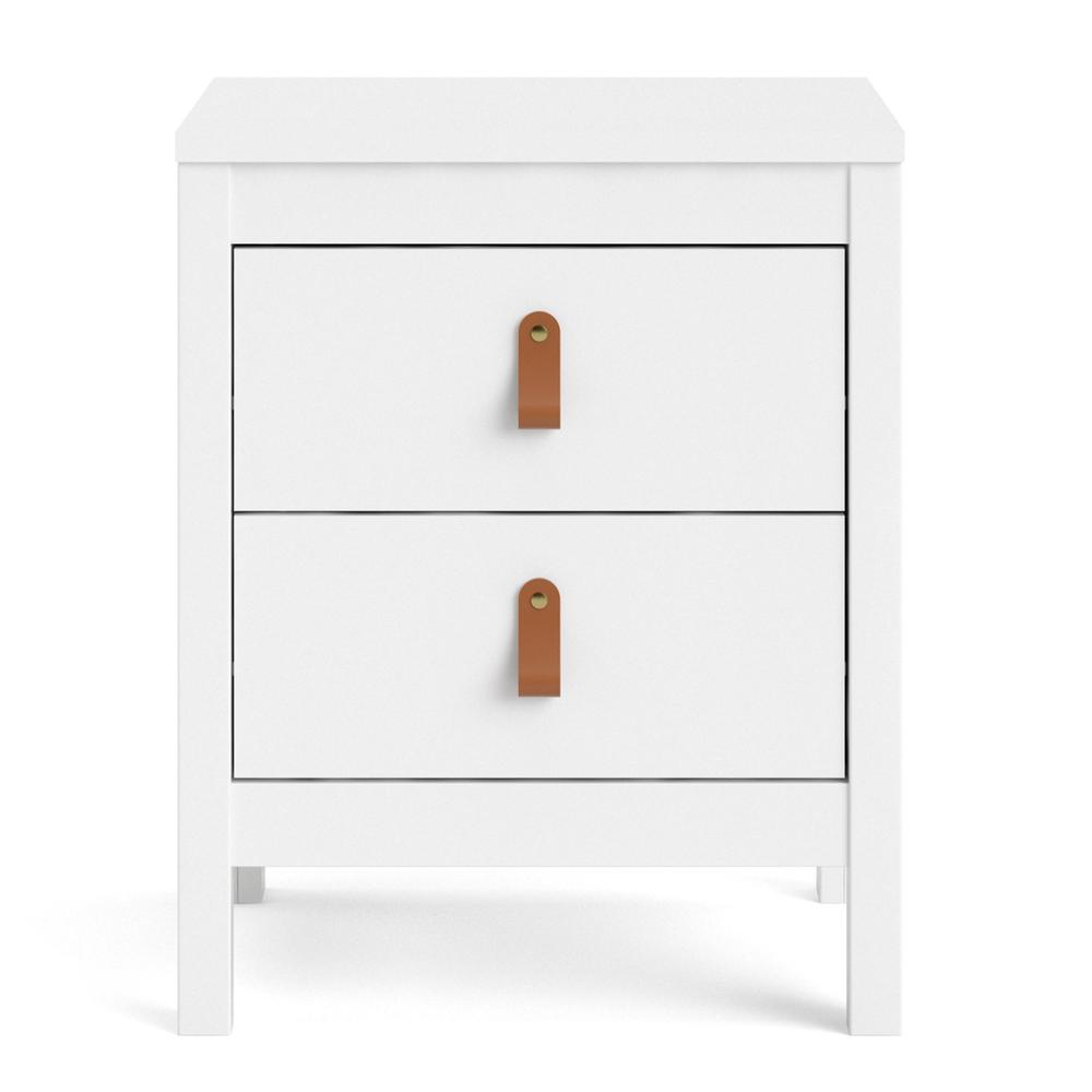 White Madrid 2 Drawer Nightstand by Start2Finish showing smooth surface, two drawers, and modern design for bedroom storage.