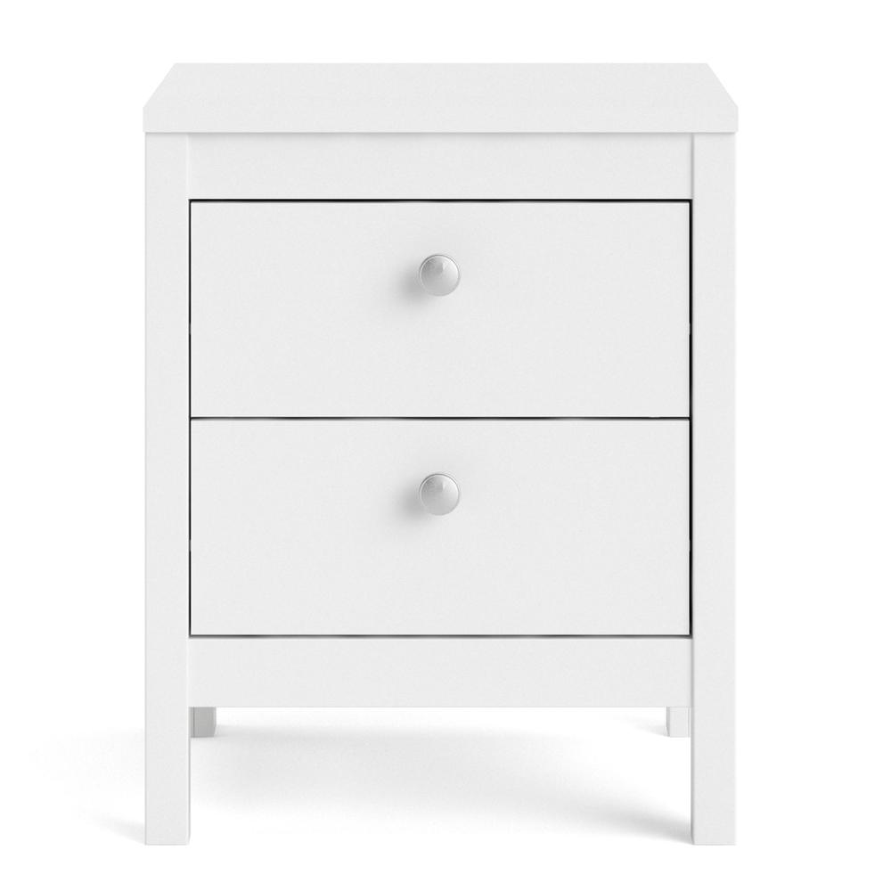 White Madrid 2 Drawer Nightstand by Start2Finish with sleek modern design and two spacious drawers.
