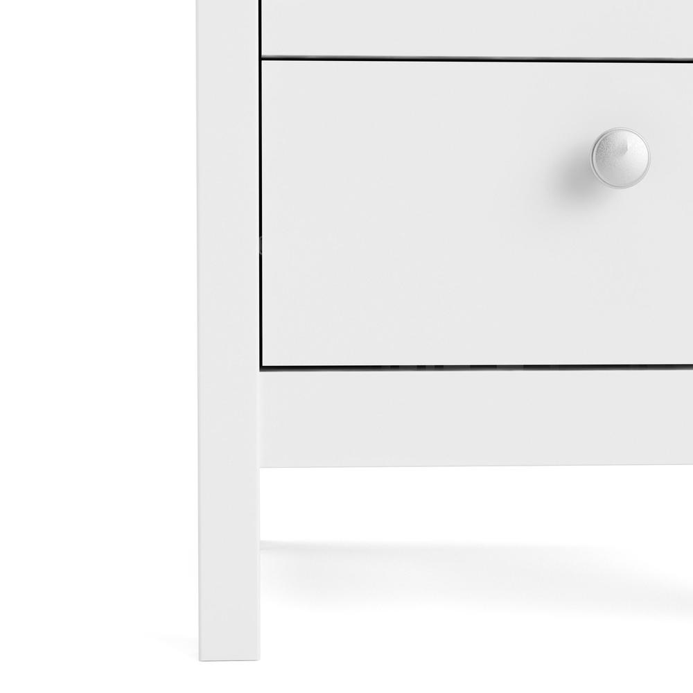 White Madrid 2 Drawer Nightstand by Start2Finish with sleek handles and modern design, shown with a smooth surface and clean lines.