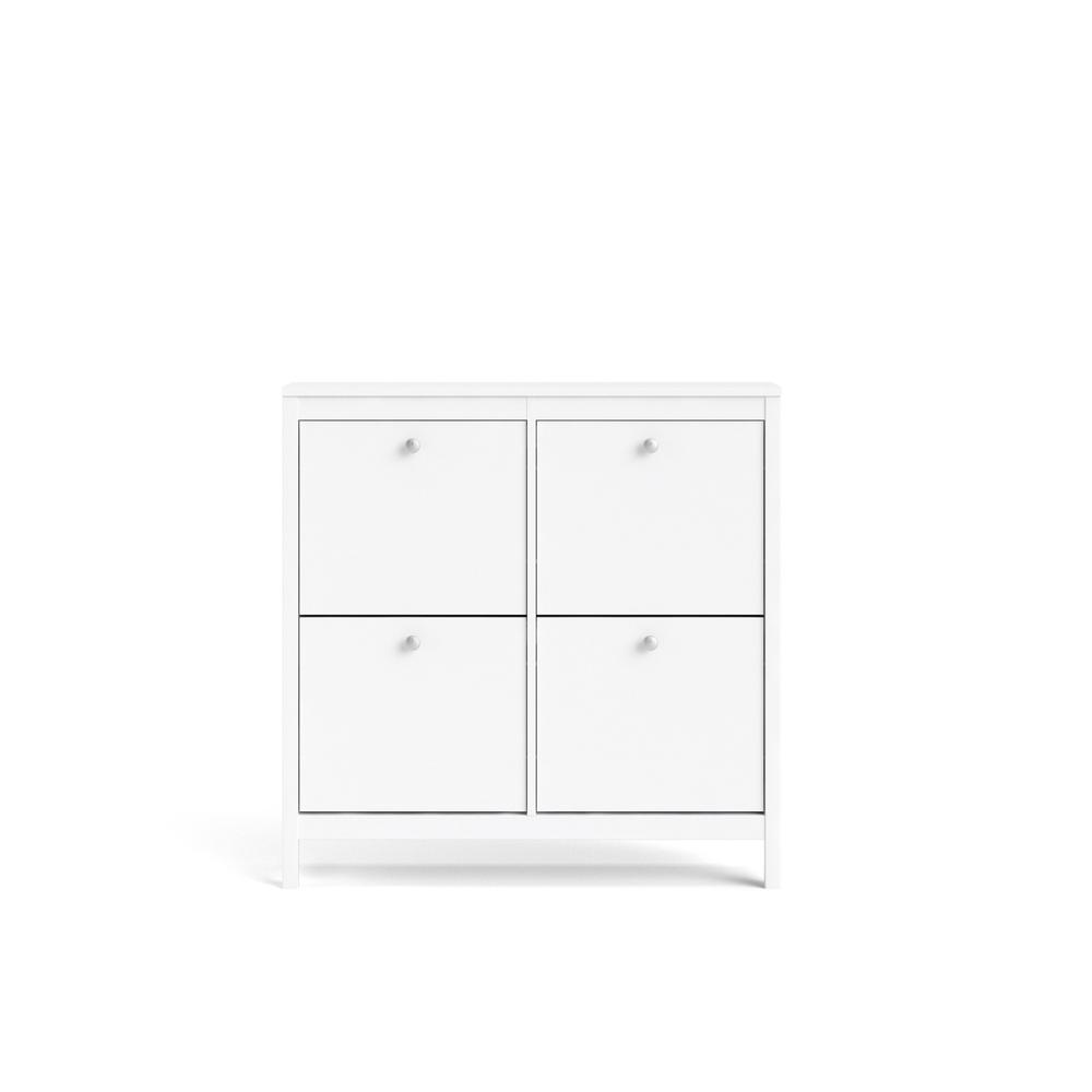 White Madrid 4 Drawer Shoe Cabinet by Start2Finish with sleek design and multiple storage drawers for organized footwear.
