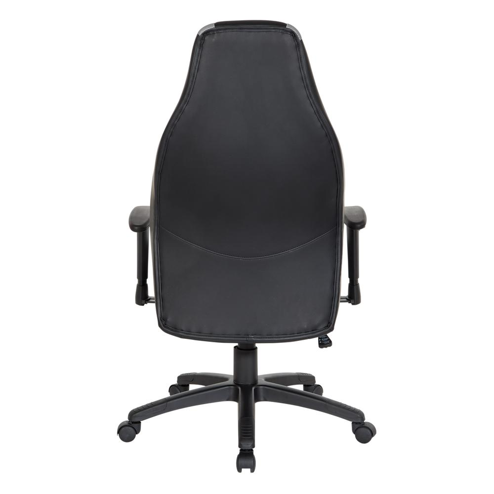 Start2Finish Commander gaming chair in black faux leather with grey accents, ergonomic design and adjustable armrests.