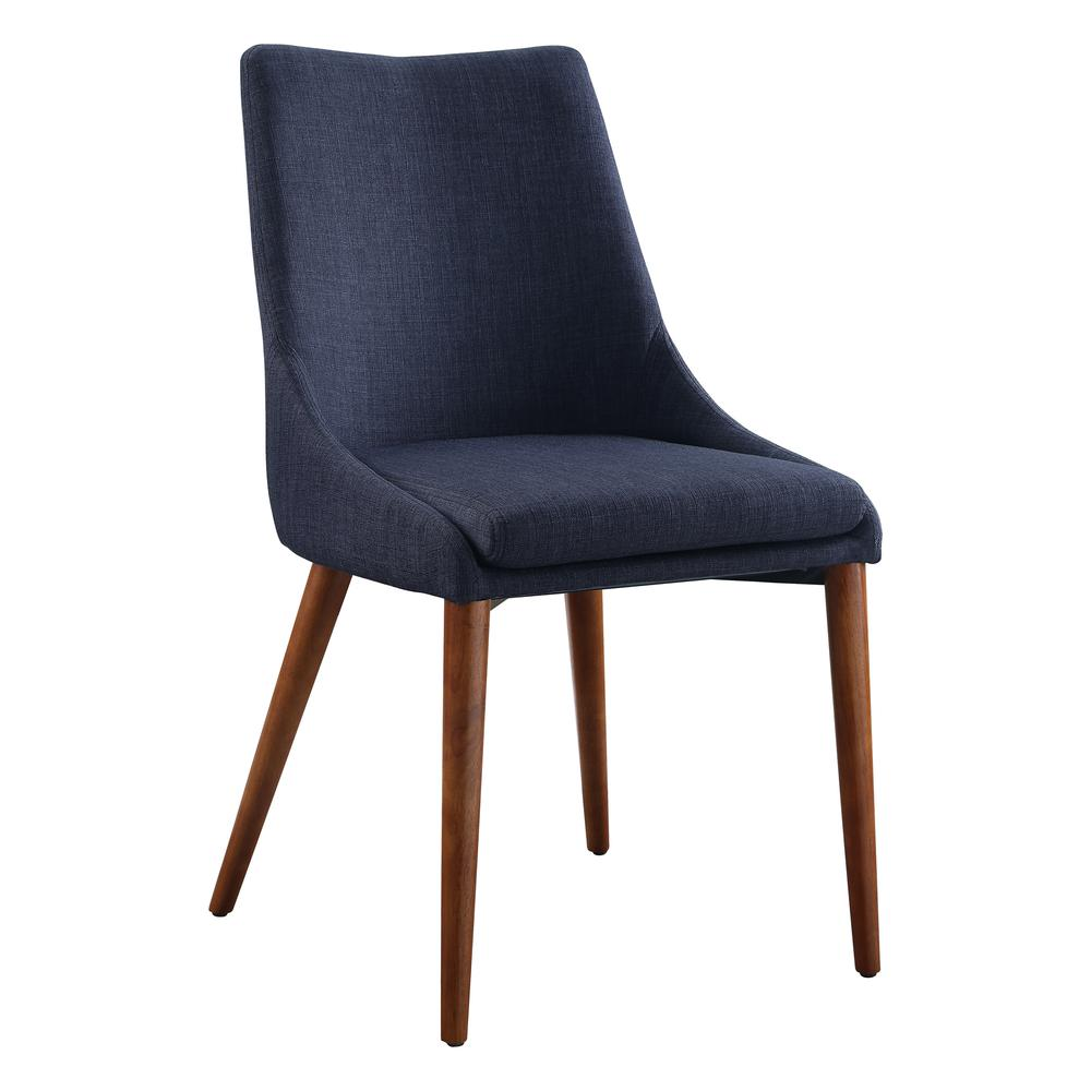 Set of two Palmer mid-century modern navy fabric dining accent chairs with wooden legs from Start2Finish.