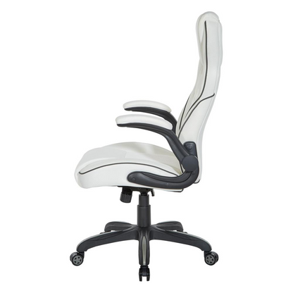 Xeno gaming chair in white faux leather with ergonomic design and adjustable armrests by Start2Finish, front view.