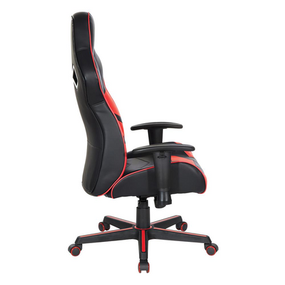 Vapor Gaming Chair by Start2Finish in black faux leather with red accents, ergonomic design, and adjustable armrests.