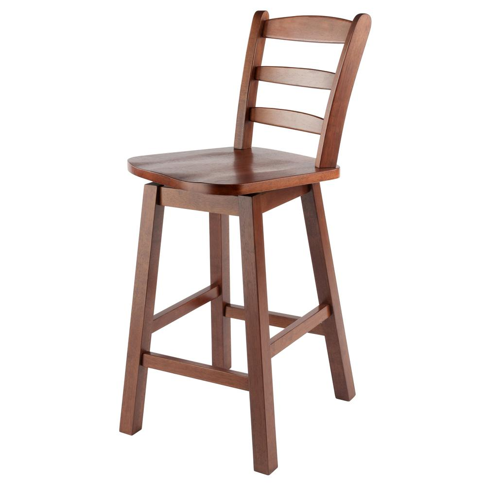 Scalera Ladder Back Swivel Seat Counter Stool by Start2Finish in walnut with a round seat and ladder-style backrest.