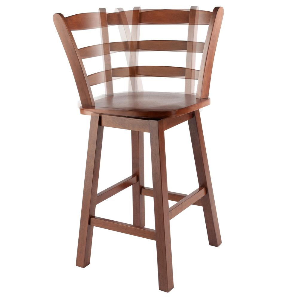 Scalera Ladder Back Swivel Seat Counter Stool in walnut finish by Start2Finish, showing the wooden seat and ladder back design.