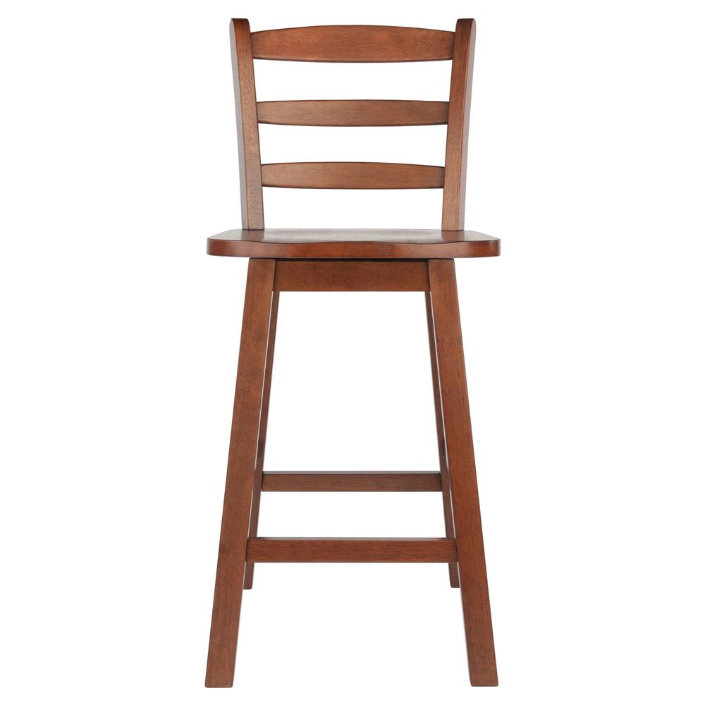 Start2Finish Scalera Ladder Back Swivel Seat Counter Stool in Walnut with wooden legs and comfortable cushioned seat.