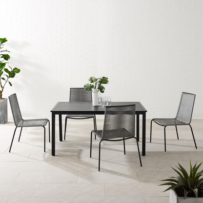 Fenton 5-piece wicker outdoor dining set with table and four chairs by Start2Finish, featuring woven wicker design and sturdy construction.