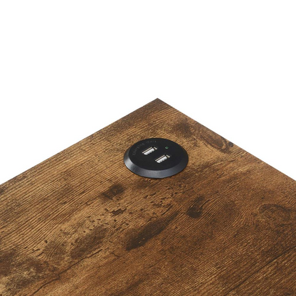 Tucson Starburst end table by Start2Finish with barnwood finish, black accents, built-in charging station and shelf for living room.