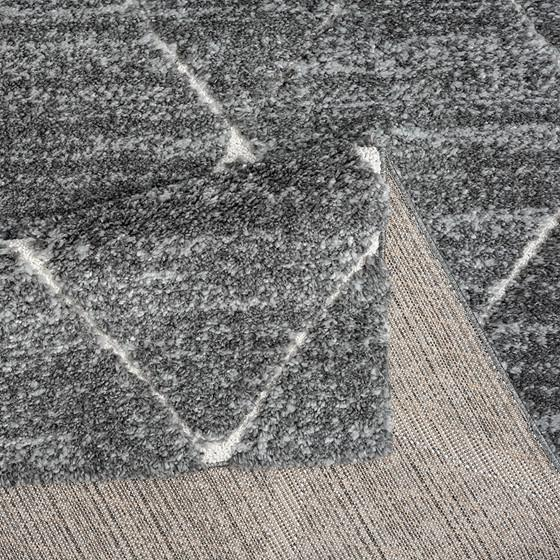 Start2Finish Talas Trellis Area Rug in grey and cream with geometric pattern, ideal for living rooms or bedrooms.