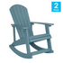 Two Start2Finish Sea Foam Adirondack rocking chairs with wide armrests and slatted backs, perfect for outdoor relaxation.