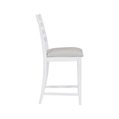 Set of two Flynn counter stools with white upholstered seats and dark wood legs, modern dining or kitchen seating from Start2Finish.