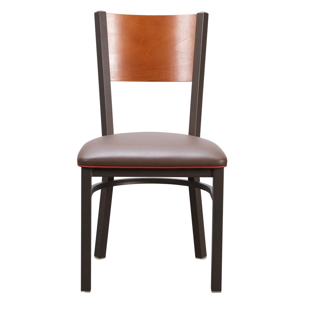 Set of two brown Elmer side chairs by Start2Finish with wooden legs and upholstered seats, shown from a front angle.